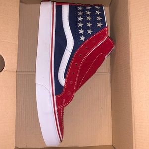 Red white blue high top vans America